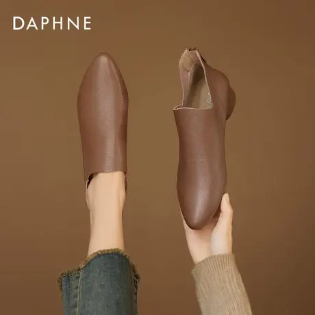 达芙妮尖头短靴女2026新款深口单鞋女士软皮加绒踝靴冬季低跟皮靴商品大图