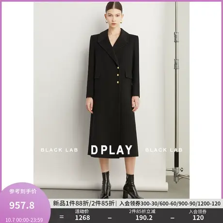 DPLAY2023冬新轻奢100羊毛重磅黑色廓形双面毛呢中长款大衣外套商品大图