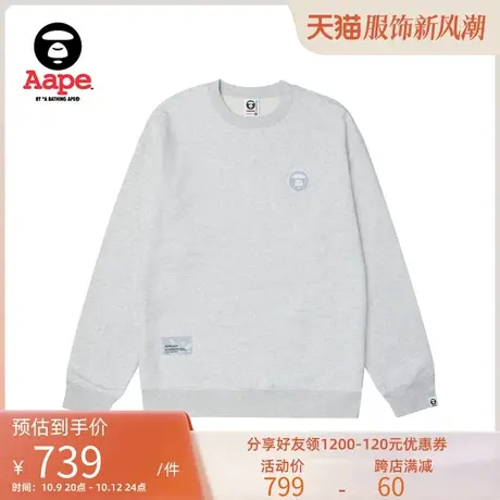 Aape旗舰店男装秋冬猿颜徽章字母刺绣休闲薄绒圆领卫衣A306XAL图片