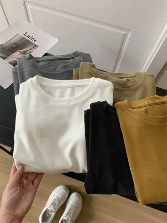 仿羊绒打底衫女宽松百搭圆领套头长袖T恤秋冬基础款内搭纯色秋衣商品大图