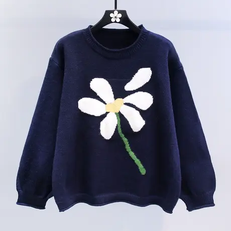 日系复古慵懒风花朵毛衣女秋冬2023新款宽松外穿小个子打底针织衫图片