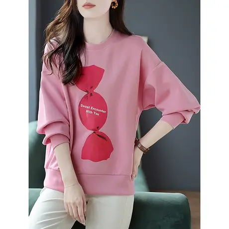 宝诗黎圆领字母印花宽松卫衣棉质落肩长袖上衣2023年春秋新款女装商品大图