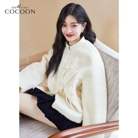 miss COCOON新中式国风短款皮草女2022新款冬季时尚宽松毛毛外套商品大图
