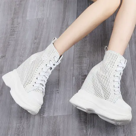 内增高女鞋14公分运动老爹鞋2023年新款镂空洞洞鞋高帮厚底松糕鞋商品大图