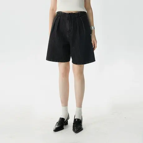 omont蛋挞家 高腰直筒牛仔短裤女夏季2023新款显瘦宽松阔腿裤中裤商品大图