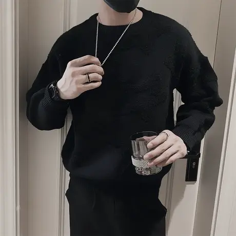 毛衣男冬季2023新款ins个性星星提花针织衫潮牌小众宽松内搭线衣商品大图