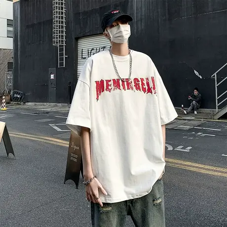 短袖t恤男2024夏季新款设计感小众字母印花休闲体桖潮流宽松打底商品大图