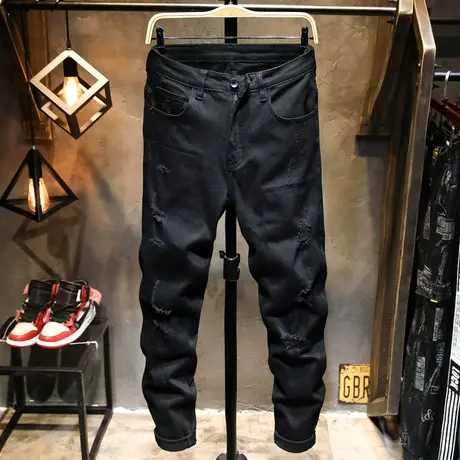 黑色破洞牛仔裤男潮牌宽松直筒男士休闲韩版潮流乞丐裤子男学生潮商品大图