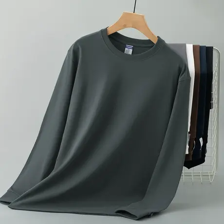 260g美式重磅纯棉t恤男长袖秋冬内搭打底衫宽松纯色体恤全棉秋衣商品大图