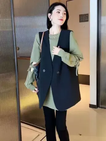 西装马甲女春秋韩搭2023年新款爆款网红欧货洋气马夹复古宽松外套商品大图