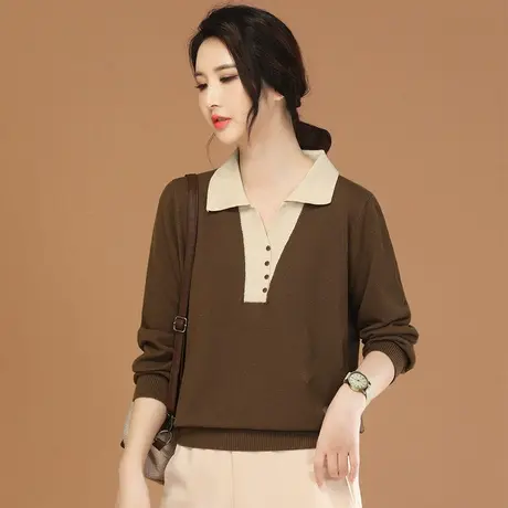 韩潮袭人复古POLO领拼接撞色长袖毛衣女冬季新款打底针织上衣图片