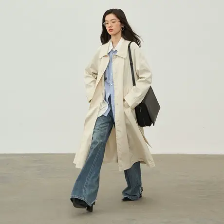 omont蛋挞家 复古风衣外套女2023秋季新款宽松高级感中长款大衣图片