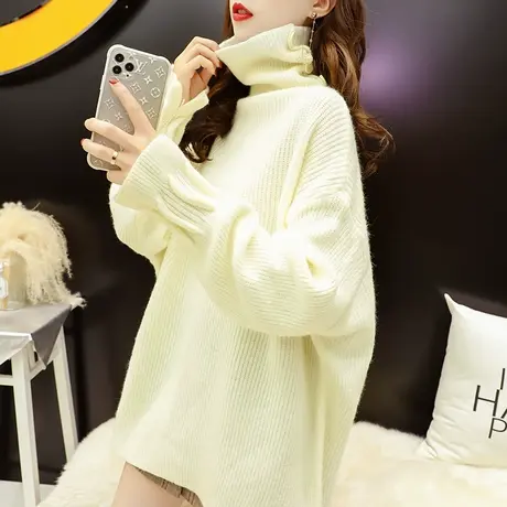 慵懒风高领毛衣女宽松百搭网红上衣秋冬季2020新款韩版针织衫外套图片
