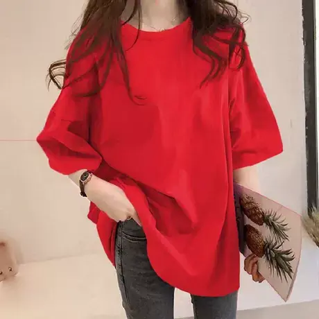 春装新款可爱纯色男女t恤牛年情侣装短袖2023年夏季宽松韩版上衣商品大图