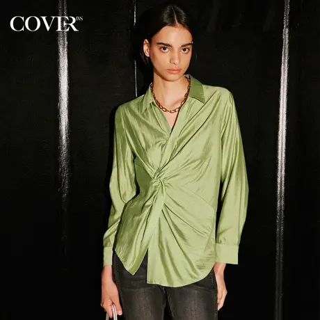 COVER秋季腰节扭结开叉冰丝衬衫图片