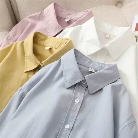 春装新款韩版纯色衬衫女文艺外穿上衣宽松长袖水洗纯棉打底衬衣潮图片