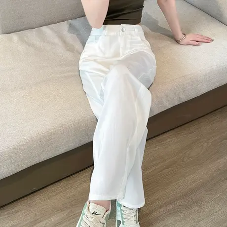 白色阔腿牛仔裤女薄款2024年夏季高腰垂感窄版宽松显瘦天丝直筒裤商品大图