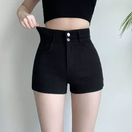 2025新款春夏外穿打底休闲短裤女不规则高腰显瘦弹力黑色辣妹靴裤图片