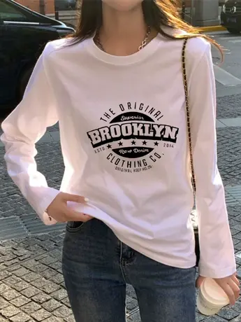 白色仿棉内搭打底衫女2023新款欧货春秋装冬季加绒长袖t恤上衣服商品大图