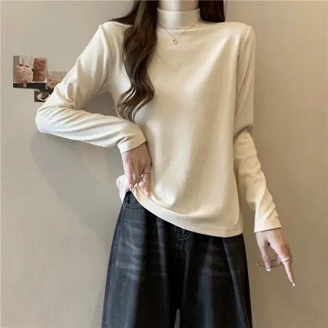 德绒打底衫女内搭秋冬季2023新款修身长袖T恤加绒保暖半高领上衣商品大图