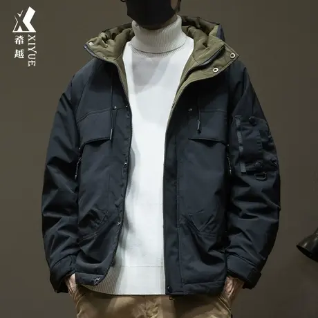 希越痞帅工装风棉衣男春秋连帽夹克外套宽松大码户外防风高级感潮商品大图
