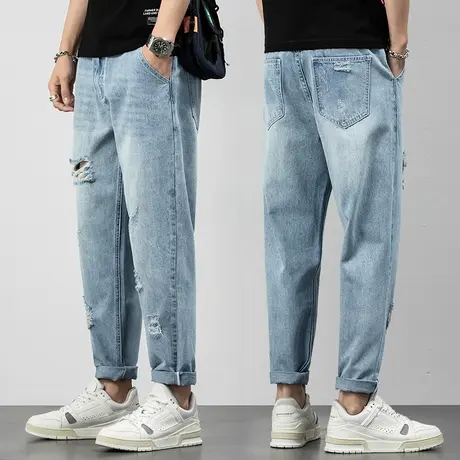 潮牌破洞乞丐牛仔裤男士直筒宽松休闲男裤子2024年新款春季春秋款商品大图