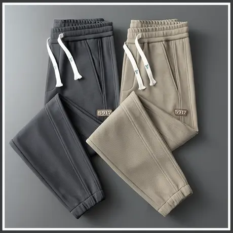 男款春季卡其色宽松紧腰休闲裤子2024年新款高端潮牌束脚卫裤春装商品大图