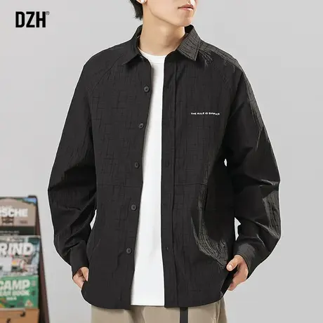 男生黑色长袖衬衫男高级感秋季男装2024新款衬衣外套潮高级感寸衫商品大图