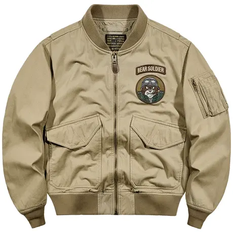 VIP飞行员夹克男春秋季纯棉刺绣徽章棒球服大码美式复古工装外套商品大图