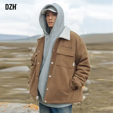 男生羊羔绒加绒加厚外套男冬季潮高级感刺绣灯芯绒夹克男款茄克衫商品大图