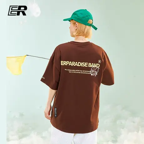 ER美式字母基础短袖男夏季宽松情侣装T恤上衣服商品大图