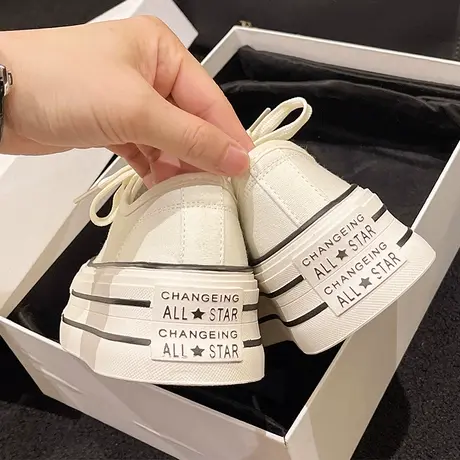 白色低帮厚底帆布鞋女ulzzang百搭鞋子女2023年新款小白鞋女ins潮商品大图