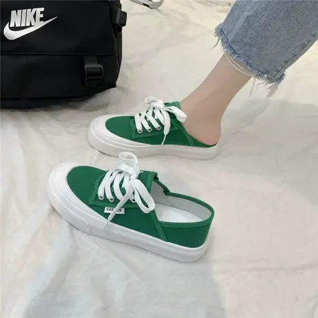 2024新款春秋百搭两穿低帮帆布鞋女厚底懒人一脚蹬休闲板鞋单鞋潮商品大图