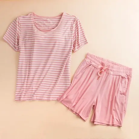 自带胸垫睡衣女夏短袖套装可外穿两件套薄款睡衣裤宽松家居服套装图片
