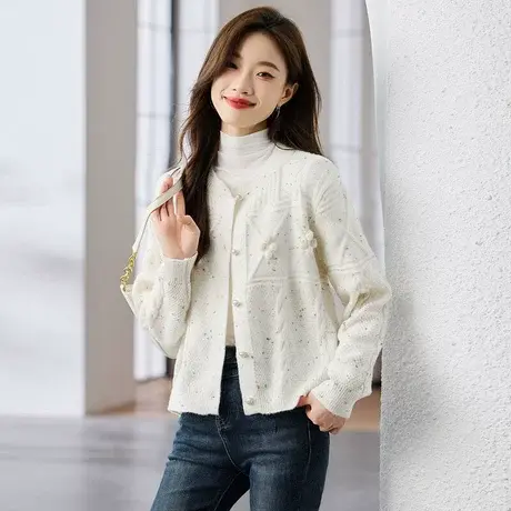 时尚气质毛衣2023年秋季新款女士圆领长袖温柔宽松百搭开衫上衣图片