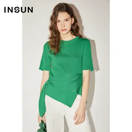 COVER秋季侧开叉不对称天丝针织短袖图片