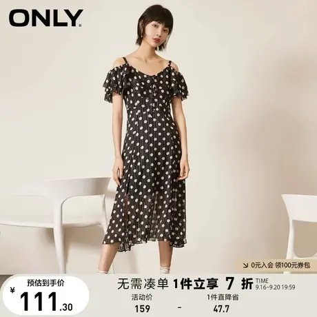 ONLY奥莱夏季侧开叉吊带波点雪纺连衣裙图片
