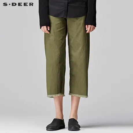 sdeer圣迪奥2018冬新品宽松高腰休闲毛边全棉阔腿裤女S17480860商品大图
