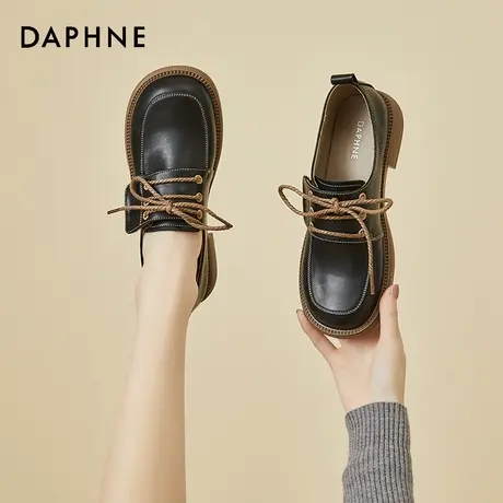 达芙妮小众复古英伦风小皮鞋法式系带夏季平底黑色软底单鞋配裙子商品大图