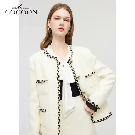 【秋上新】missCOCOON小香风黑白撞色上衣2023秋新款女复古短外套商品大图