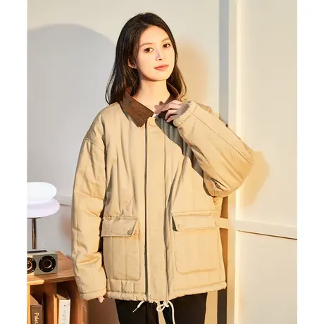 唐狮2023冬季新款女翻领工装羽绒服时尚休闲polo领保暖韩系修身图片