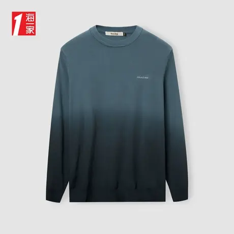 海一家渐变色长袖毛衣2024春季新款简约圆领男士针织衫商品大图