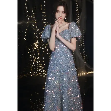 年会主持人晚礼服高端合唱演出服仙气夏季敬酒服2023新款平时可穿图片