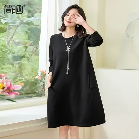 简涵大码女装圆领连衣裙2024春季新款宽松休闲洋气大码A字卫衣裙商品大图