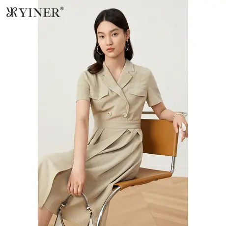 YINER音儿女装夏季西装领中长款连衣裙图片