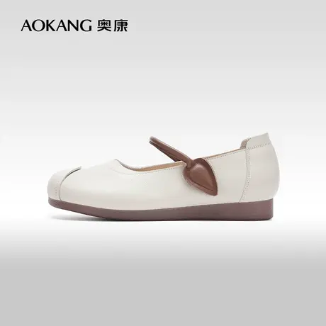 【门店发货】奥康女鞋 2024春季新款真皮圆头浅口舒适妈妈鞋单鞋图片