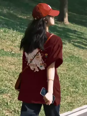 美式复古纯棉短袖t恤女夏季大码潮牌ins设计感小众chic港味上衣服商品大图