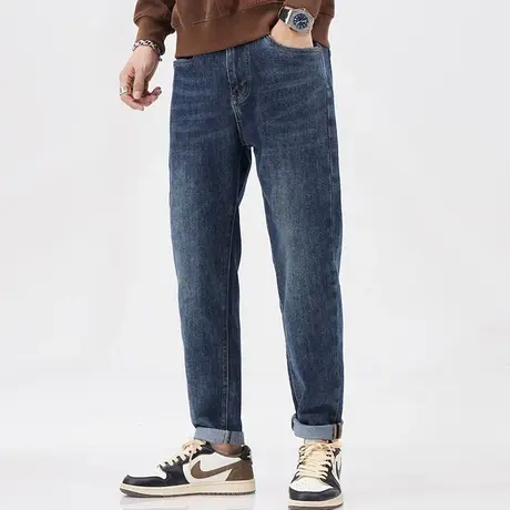 潮流男款牛仔裤秋款潮流男微哈小脚牛仔裤子时尚百搭牛仔裤潮流男商品大图