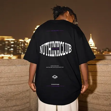 Nuthink美式字母短袖T恤男潮牌宽松嘻哈情侣款圆领大码半袖男款夏商品大图