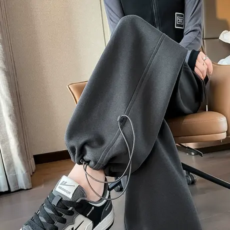 美式灰色束脚运动裤女2024春秋新款休闲小个子显瘦灯笼卫裤阔腿裤图片